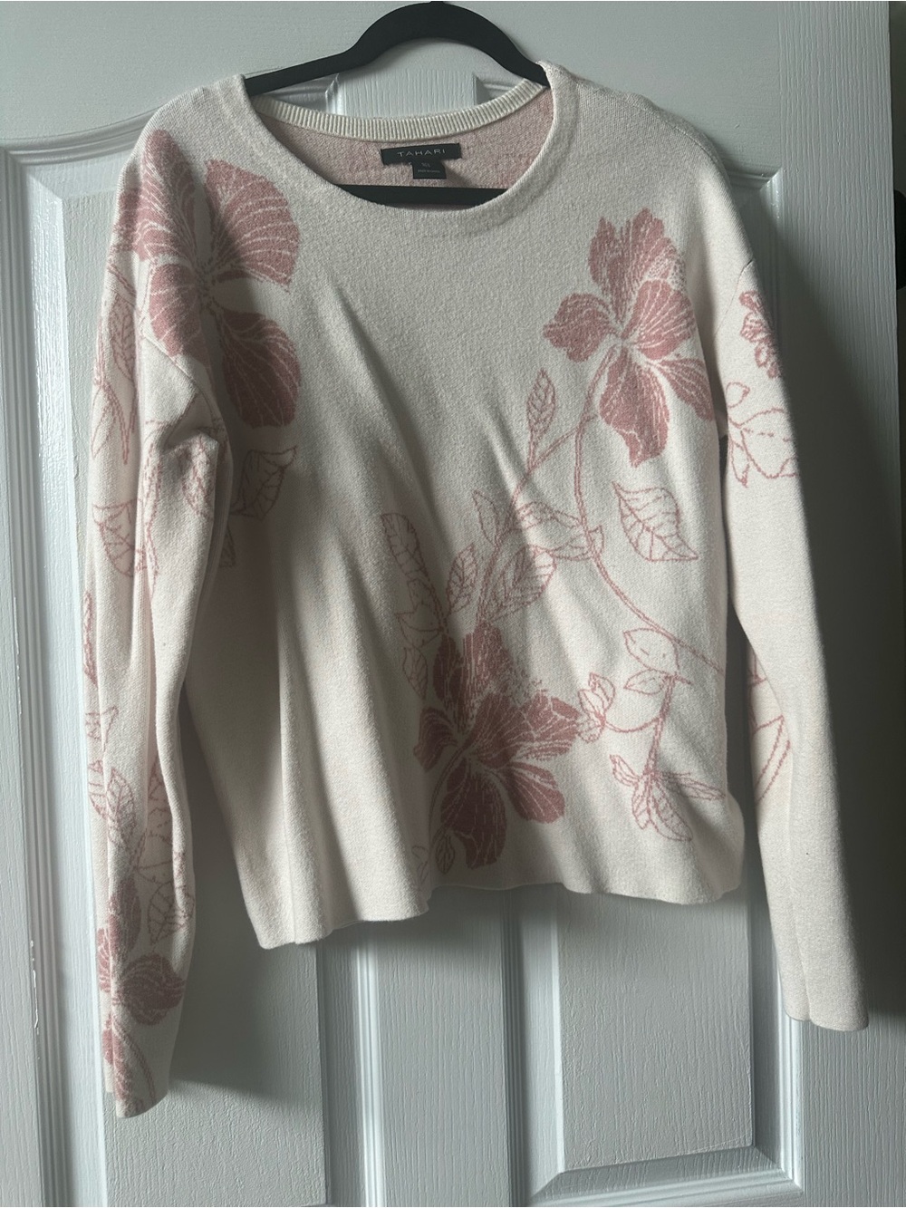 Tahari Cream Sweater with Dusty Pink Floral Motif